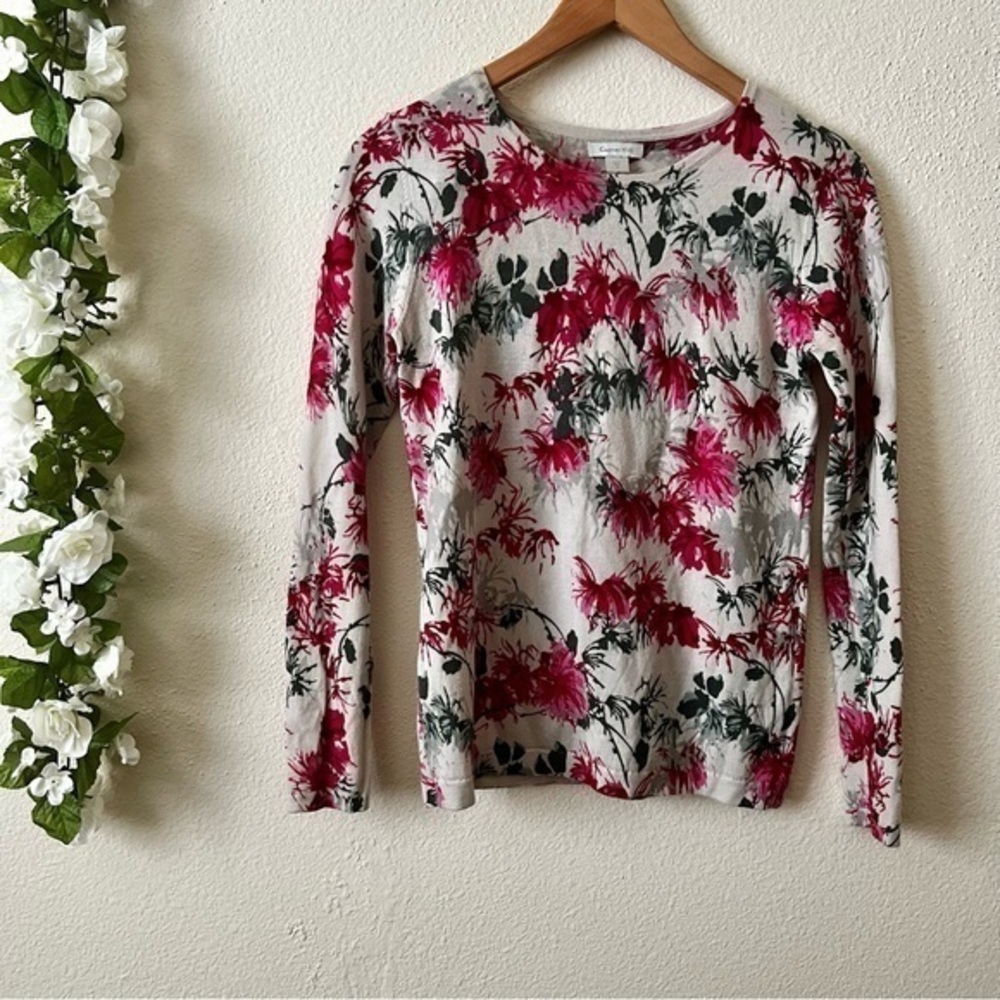 Garnet Hill 100% Merino Wool Floral Pullover Sweater